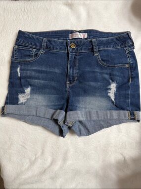 No Boundaries Blue Distressed Cuffed Denim Shorts